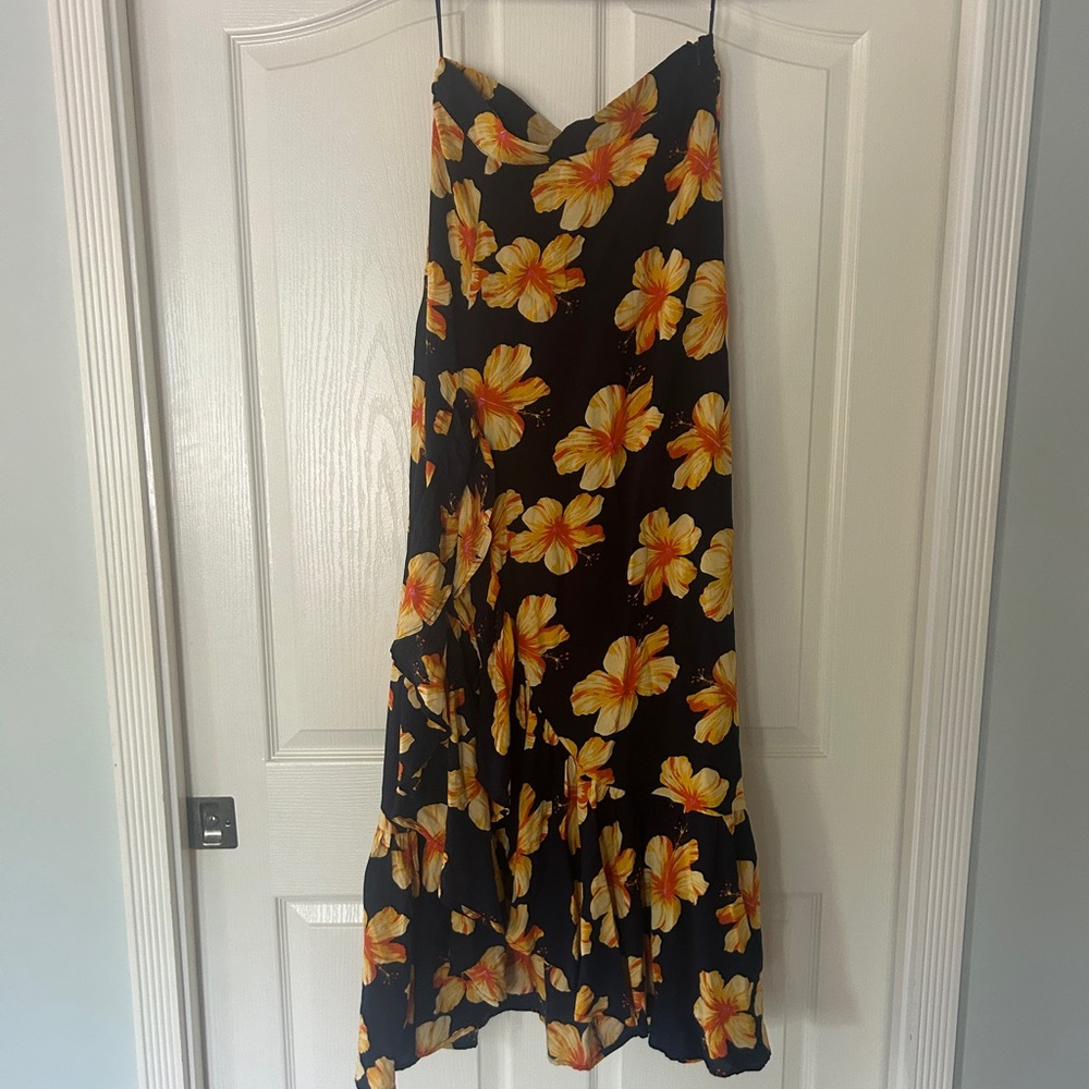 Elegant Floral Maxi Skirt in Navy and Yellow